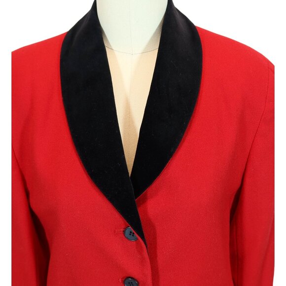 Vintage 80s Velvet Trim 100% Wool Blazer Jacket Size 8P Red Evan Picone Holiday - Picture 4 of 11
